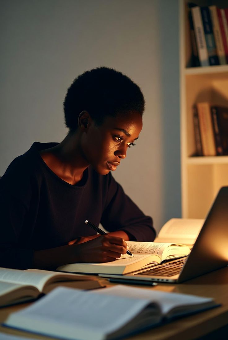Reader studying at night